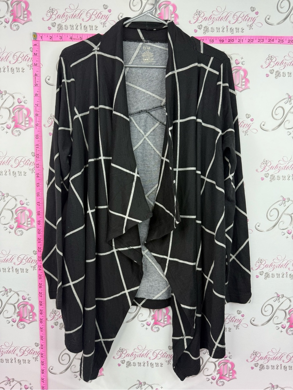 IYLA Open-Front Black Windowpane Cardigan Sweater